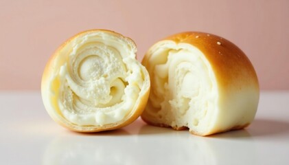 Soft white milk bun, slightly sweet, fluffy interior, milk bun, appetizing, isolated