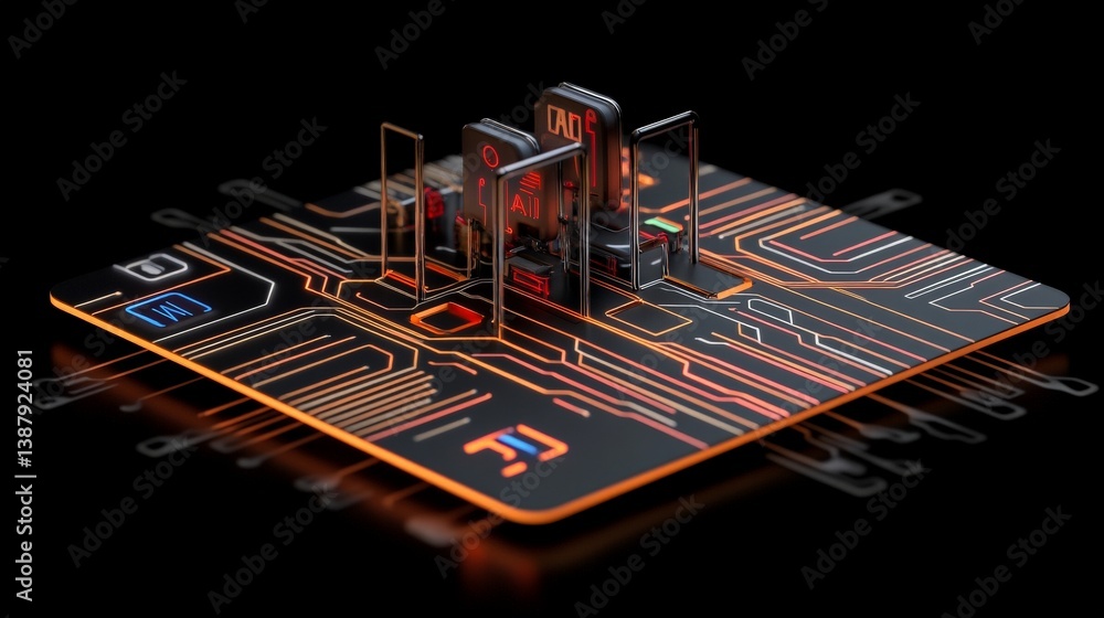 Poster abstract technology concept with circuit board and digital elements