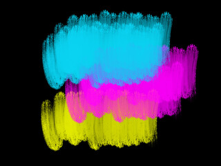 Cmyk color model painted with brush strokes on black background