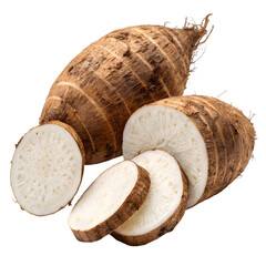 Fresh Taro Root Slices on transparent background