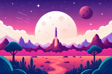 Fototapeta premium Cosmic Launch Alien Planet Space Rocket