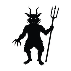 Krampus silhouette holding a pitchfork on a white background