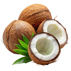 Fresh Coconuts: Whole & Halved - Tropical Fruit isolated on transparent background
