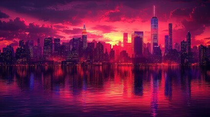 Fototapeta premium Vibrant city skyline at sunrise