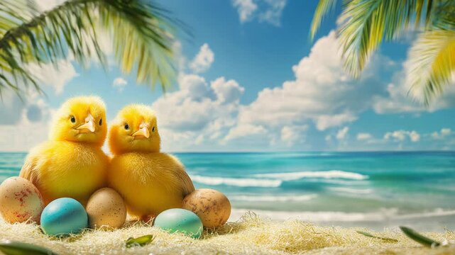 easter vacations advertising with two chicks