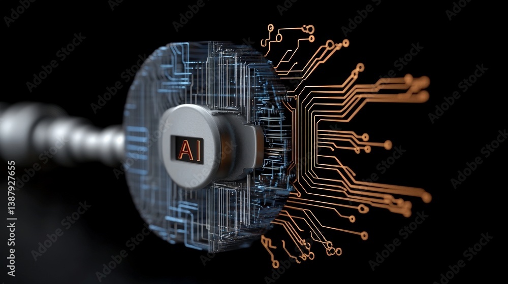 Aufkleber futuristic concept of key with artificial intelligence circuit design