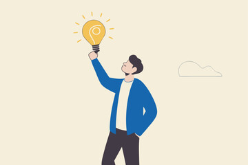 Copyright reserved, trademark intellectual property protection, original idea or innovation, legal or law protection registered concept, businessman holding light bulb idea with copyright symbol.
