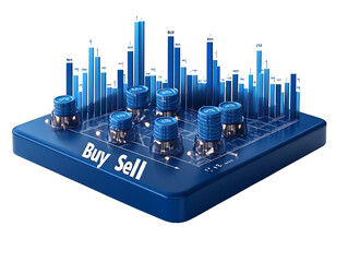 Blue Stock Market Chart with Buy Sell Indicators on Transparent Background