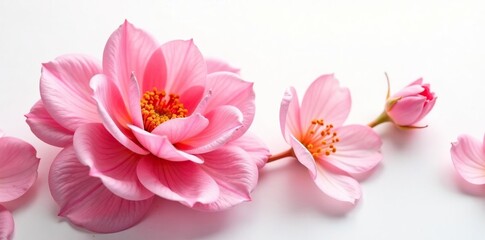 Fototapeta premium Delicate flower petals unfolding on white background, blossoms, blooms