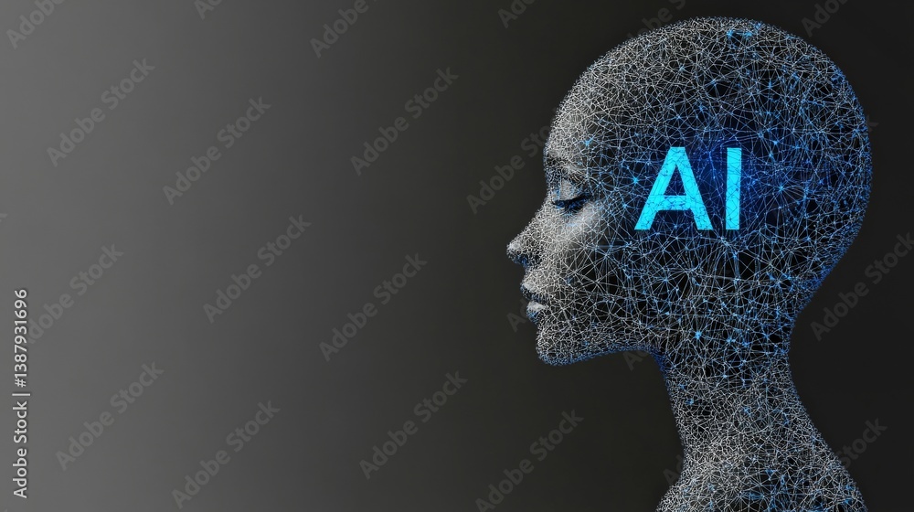Poster abstract representation of ai concept with silhouette and network design