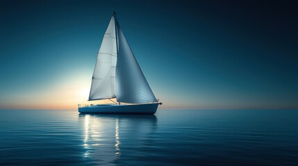 Fototapeta premium Sailboat on tranquil sea at sunrise