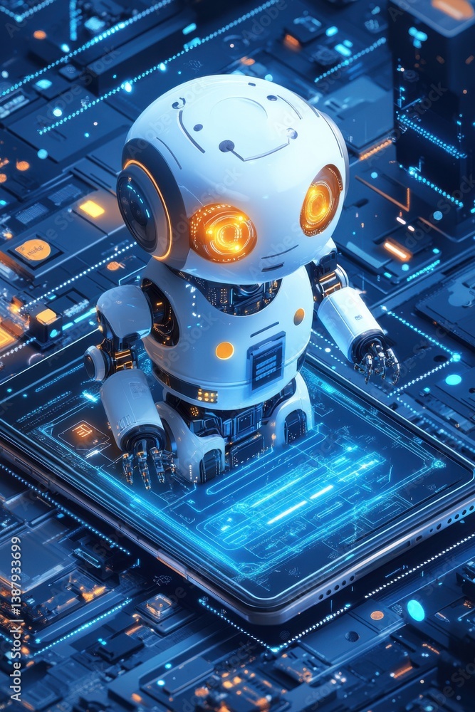 Aufkleber futuristic robot exploring digital technology on a glowing circuit board