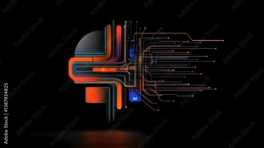 Aufkleber abstract digital head with circuitry representation of artificial intelligence