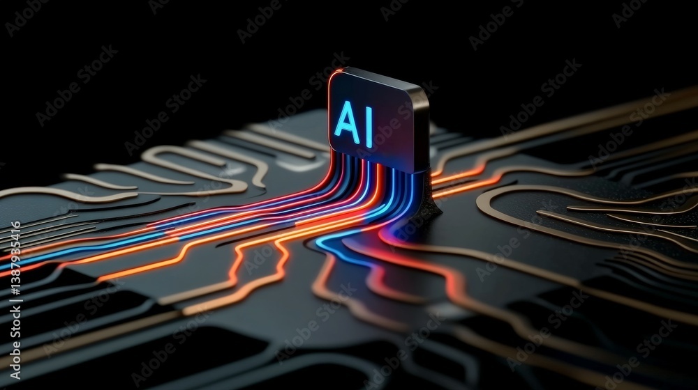 Aufkleber abstract ai circuit with vibrant neon lines and dark background