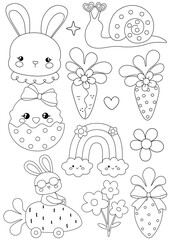 Groovy Easter outline svg cut file clipart set, Cute spring cartoon animal doodle outline, Easter egg, retro easter, Easter bunny and chick.