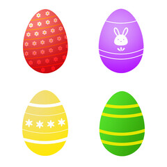Four colorful easter eggs isolated on transparent background, png image 