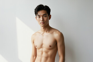 裸のアジア人男性、メンズビューティー、筋肉、日本人、韓国人