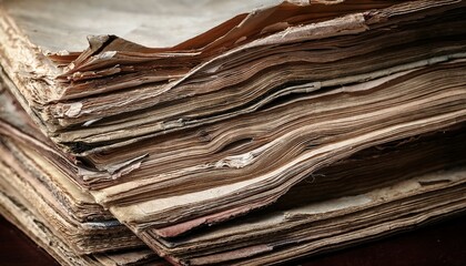 vintage stacked papers with worn edges and textured surface