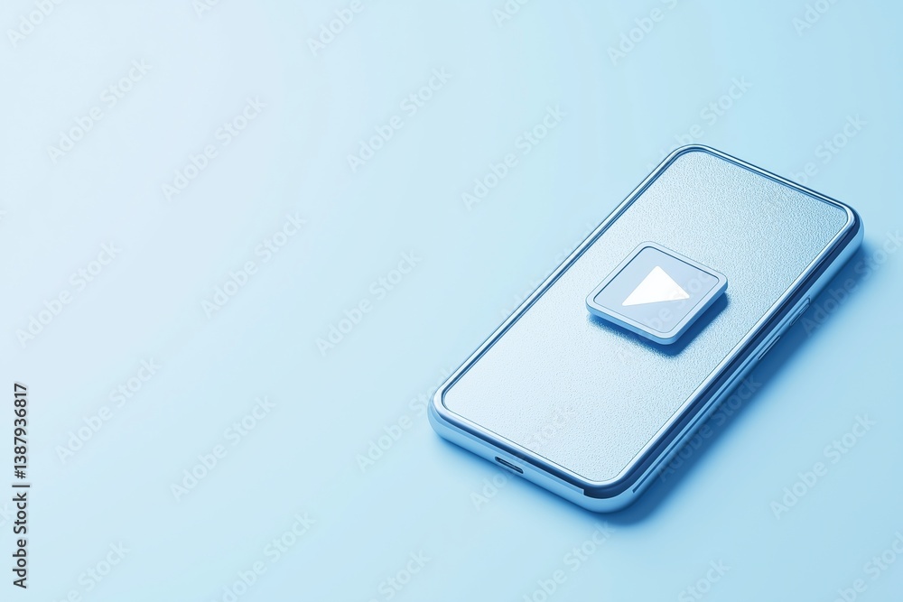 Poster modern smartphone with play button for live streaming concept on soft blue background