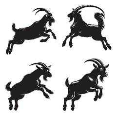 Goat Silhouette | Standing and Jumping Goat Vector – Farm and Mountain Animal Design


