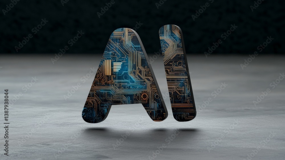 Poster modern ai concept with circuit board design and artistic background