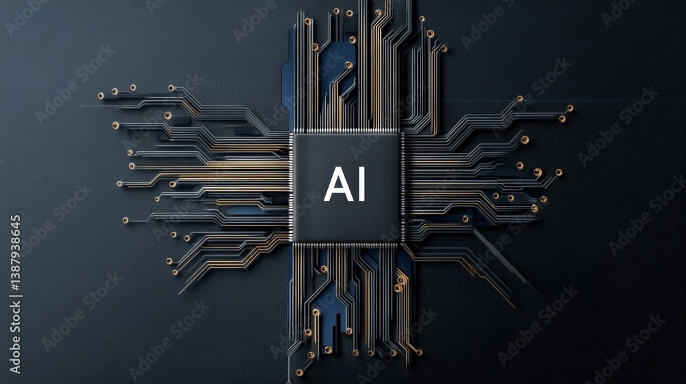 Poster modern ai concept with circuit board design and electronics elements