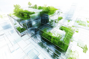 Architectural blueprints highlighting green construction techniques and sustainable building practices