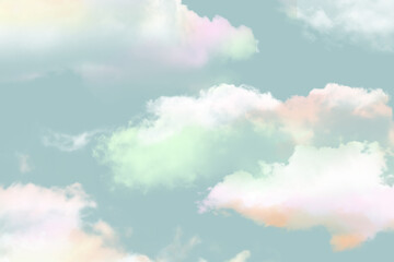 colorful soft pastel clouds on teal sky illustration background