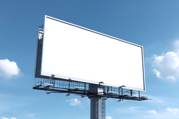 a blank billboard on a blue sky background with copy space, a mockup for advertising