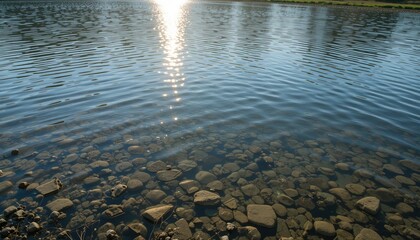 Fototapeta premium Tranquil water reflections riverbank nature photography serene environment close-up view natural beauty