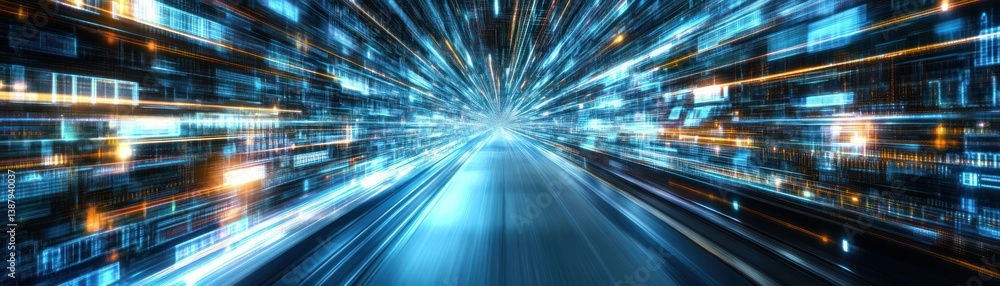 Poster abstract futuristic illustration of digital data flowing through space
