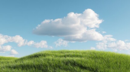 Obraz premium A green grassy hill with a blue sky and white clouds in the background