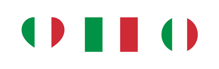 Set of Italian flag icons. Italian flag in a shape of a heart. Italy flag flat vector illustration.