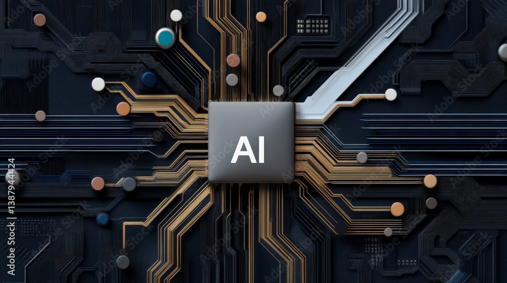 Poster abstract circuit board design featuring ai technology concept