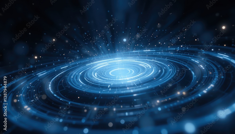Poster exploring the infinite cosmos spiraling galaxy visualization digital art deep space high-tech abstra
