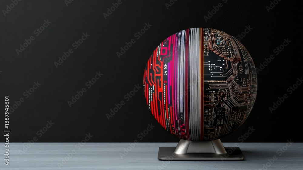 Poster global concept of technology represented by circuit board sphere