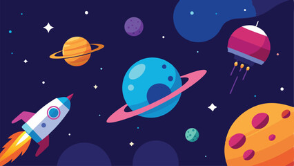 cartoon rocket in space