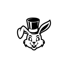 Illustration of rabbit head with hat. Design element for logo, label, sign. Vector illustration