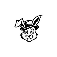Illustration of rabbit head with hat. Design element for logo, label, sign. Vector illustration