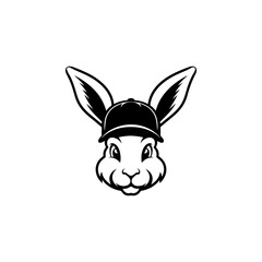 Illustration of rabbit head with hat. Design element for logo, label, sign. Vector illustration