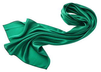 a beautiful emerald green silk scarf flowing green isolated on white background, PNG
