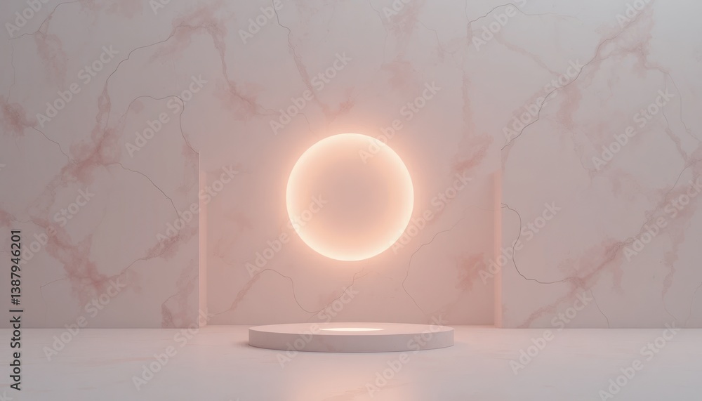 Poster floating light sphere art installation modern gallery 3d render minimalist environment centered view