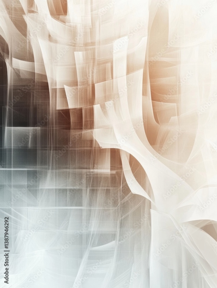 Poster Abstract digital background featuring structured pixel-like forms in soft neutral shades for modern and futuristic designs