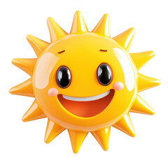 Happy smiling sun cartoon character with a cute sunny face and bright yellow rays