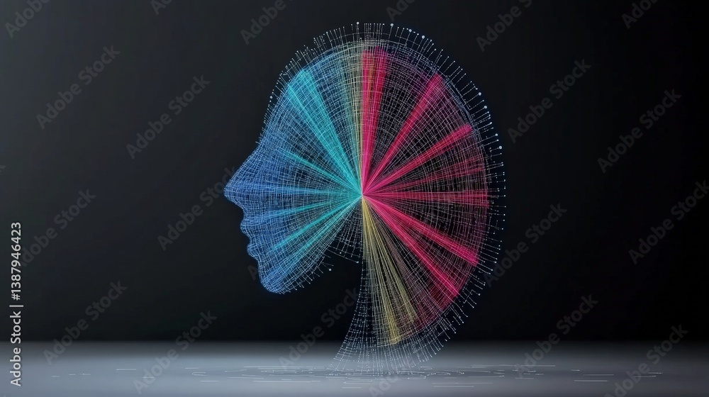 Poster abstract profile of human head with colorful lines and patterns