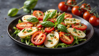 Fresh Caprese salad with mozzarella and tomatoes, culinary delight