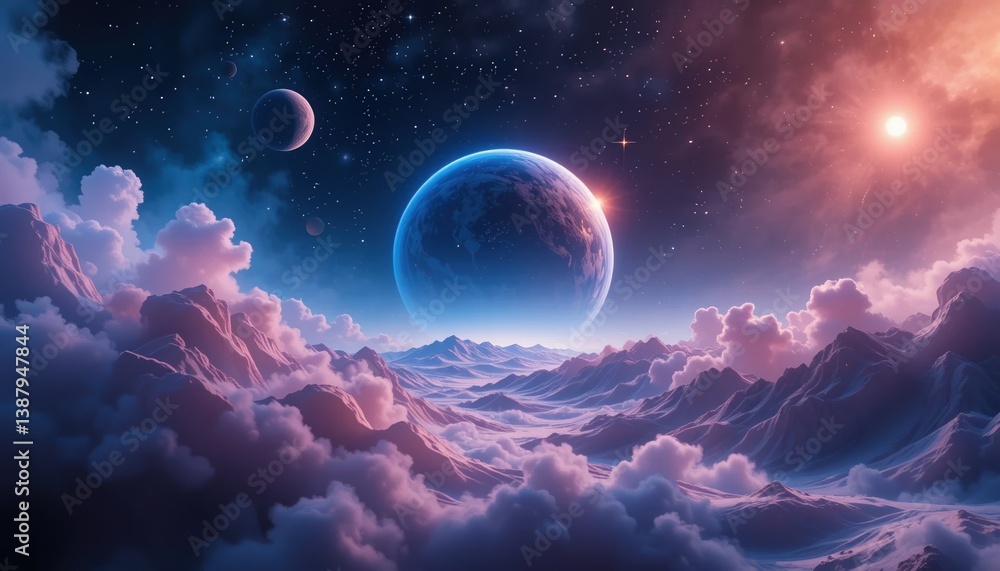 Aufkleber celestial exploration of distant planets and cosmic clouds outer space digital artwork surreal envir