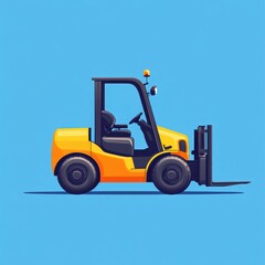 Fototapeta premium Bright yellow forklift on a blue background showcasing a construction vehicle in a modern design