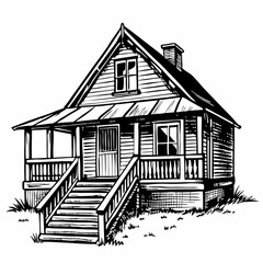 Vintage Hand Drawn Cabin Illustration Rural Charm and Rustic Elegance