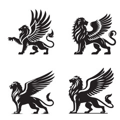 Fototapeta premium Griffin Silhouette | Mythical Eagle-Lion Hybrid Vector Illustration